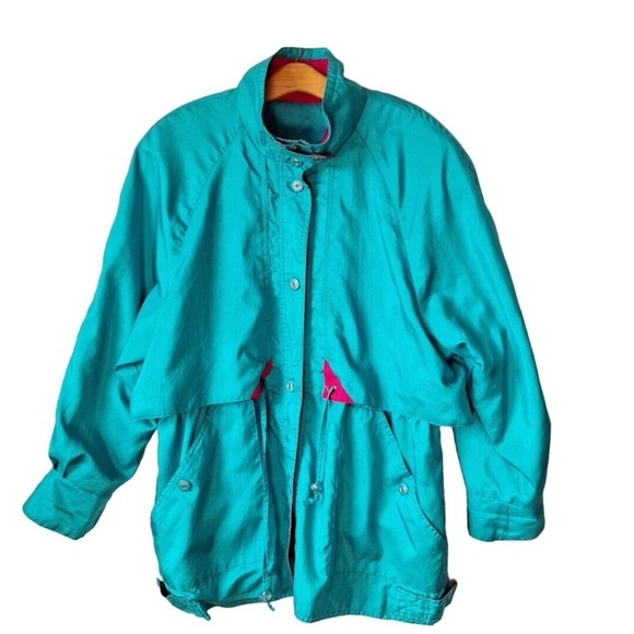 Vintage 80s/90s Retro Bright Teal Windbreaker Women Size 16W - Picture 1 of 10